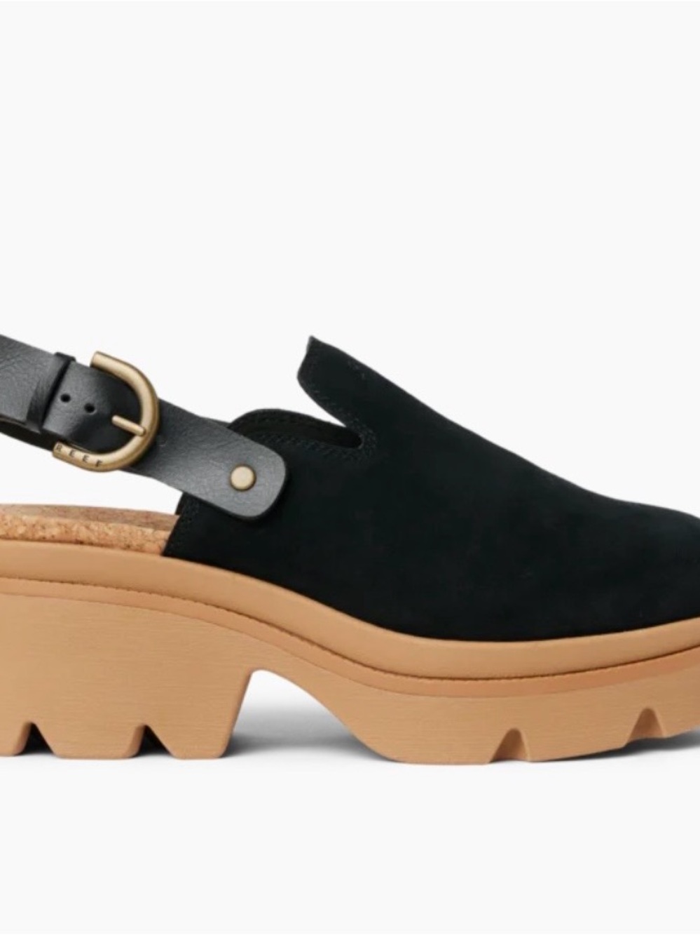 Reef Vista Luxe Solene - Black Suede Slingback Clog with Tan Chunky Sole - Picture 2 of 7